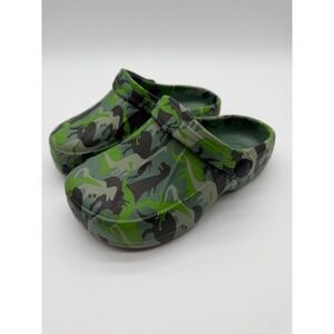 Unbranded Boys Green Dinosaur Camo Foam Clogs Slip On Water Shoes XL 11/12